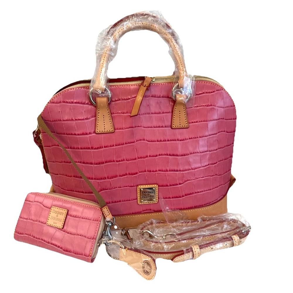 Dooney & Bourke Pink and Tan Embossed Satchel